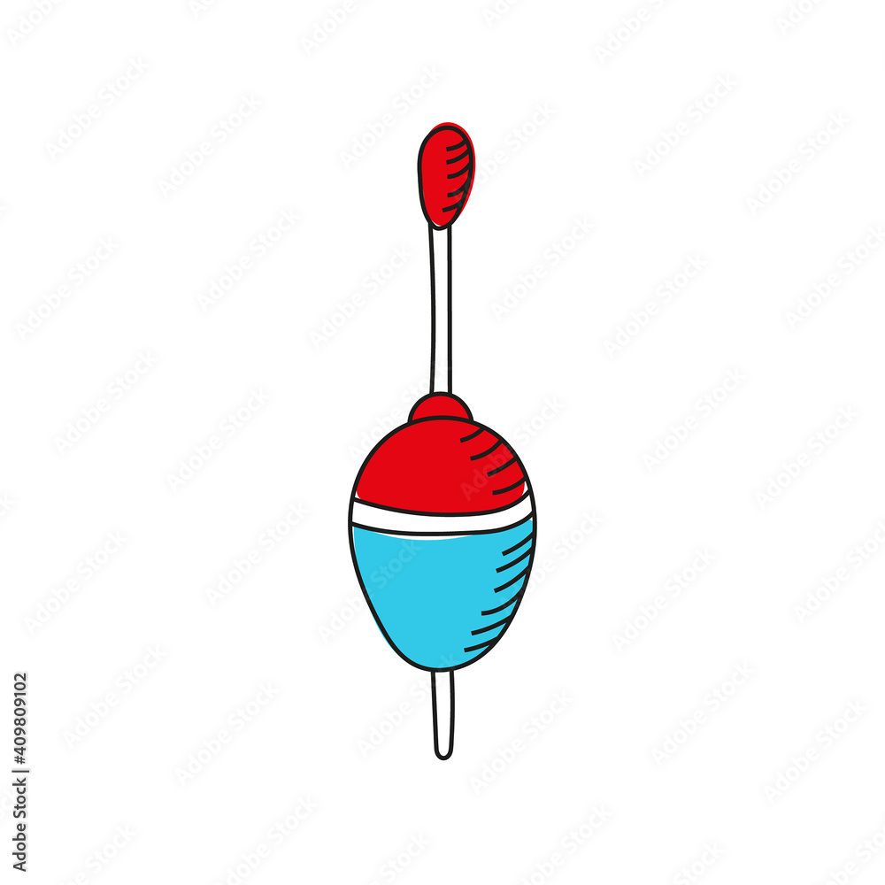 Obraz premium Vector hand drawn fish float. Cartoon bobber icon isolated on white background.