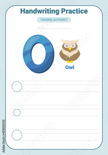 Alphabet tracing practice Letter O. Tracing practice worksheet. Learning alphabet activity page.
