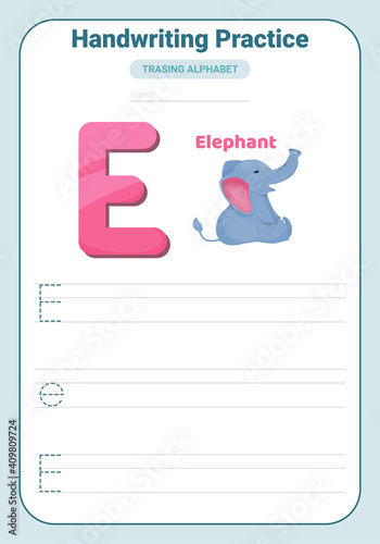 Alphabet tracing practice Letter E. Tracing practice worksheet. Learning alphabet activity page.