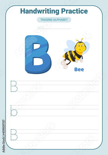 Alphabet tracing practice Letter B. Tracing practice worksheet. Learning alphabet activity page.