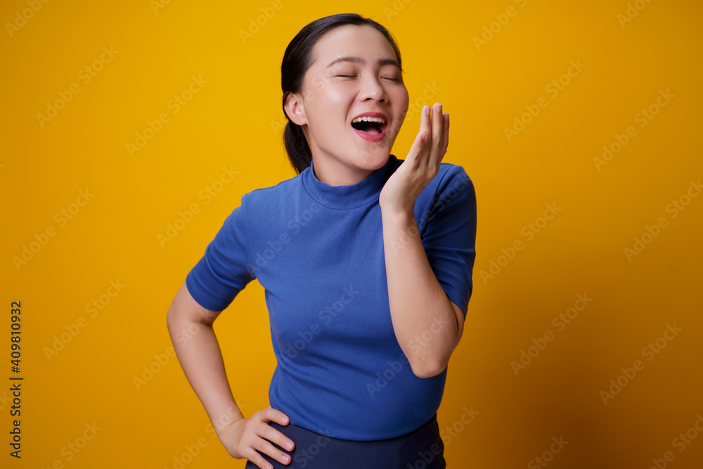 Happy woman showing toothy smile. Happy woman showing toothy smile.