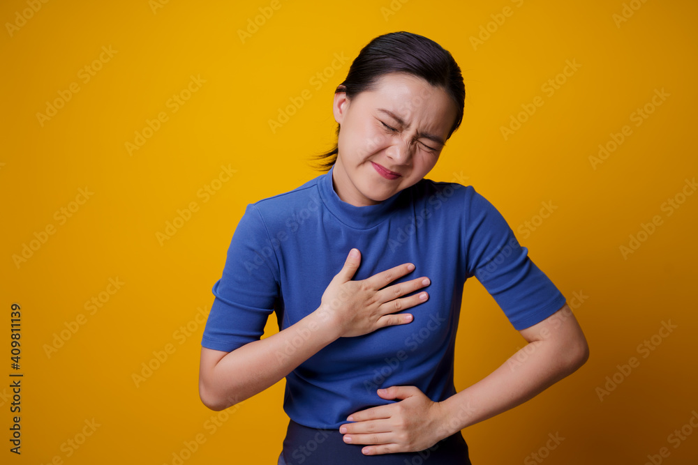 Woman was sick with stomach ache. Woman was sick with stomach ache.