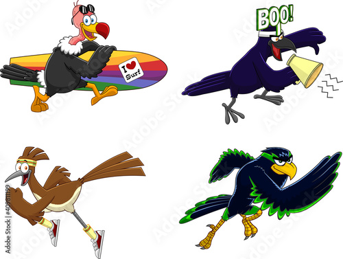 Cartoon Birds Characters. Vector Collection Set Isolated On White Background