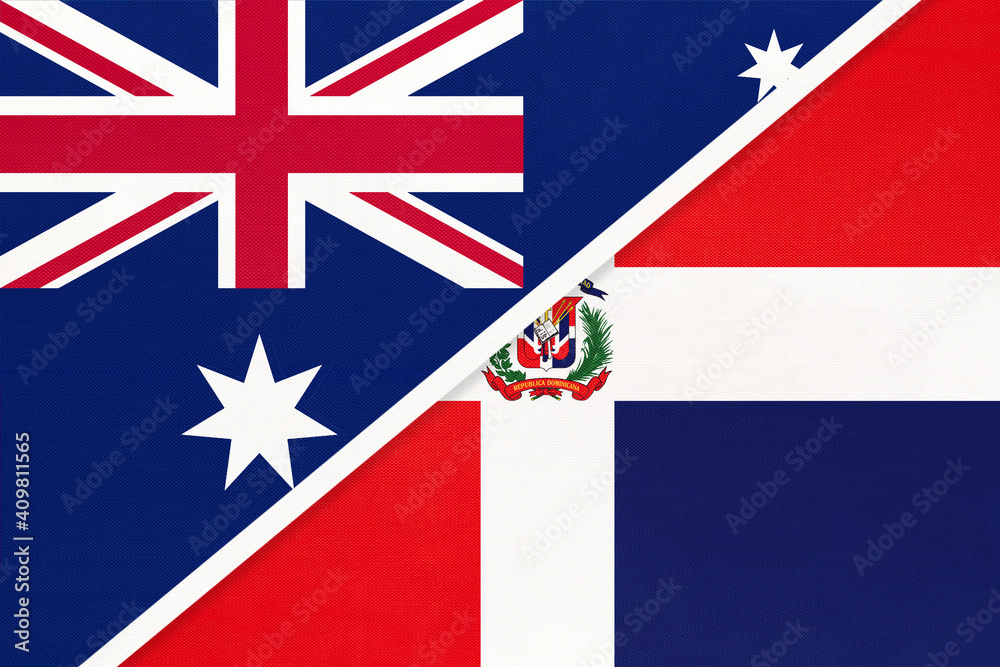 Australia and Dominican Republic, symbol of national flags from textile. Australia and Dominican Republic, symbol of national flags from textile.