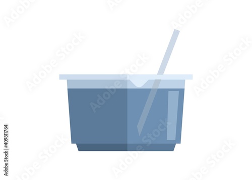 Short drinking water plastic cup. Simple flat illustration