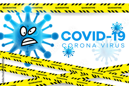 Pandemic Coronavirus outbreak covid-19 quarantine. Information warning sign about quarantine measures in public places. Restriction and caution COVID-19. Vector used for web, print, banner, flyer.