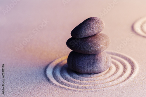 Meditation zen garden with stones on sand