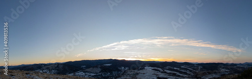 Sunset panorama on a winter evening in the Carpathian region © onyx124