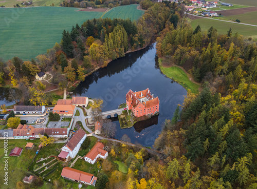 Castle Cervena Lhota in Czech Republic - aerial view photo