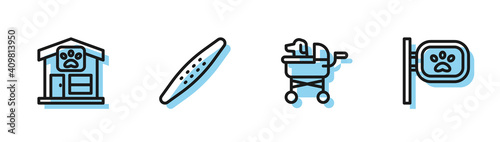 Set line Pet stroller, grooming, Nail file pet and icon. Vector.