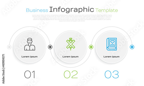 Set line Positive thinking, No doping syringe and Medical book. Business infographic template. Vector.