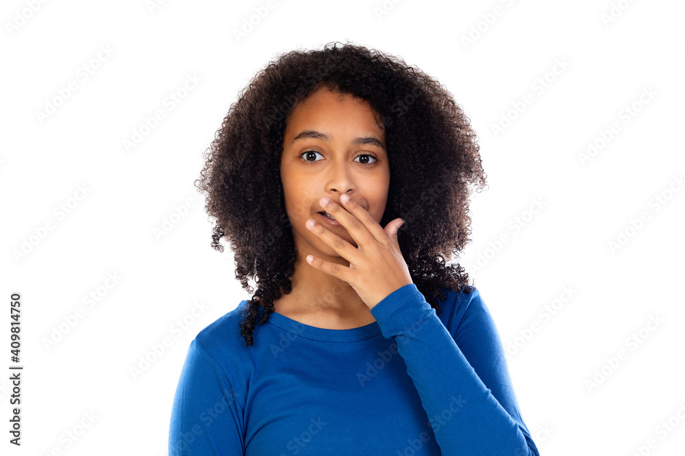 Teenager girl with afro hair wearing blue sweater Teenager girl with afro hair wearing blue sweater