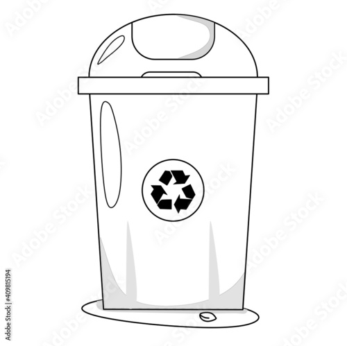 illustration of a trash box in the yard to hold trash. Black and white vector illustration for a coloring book