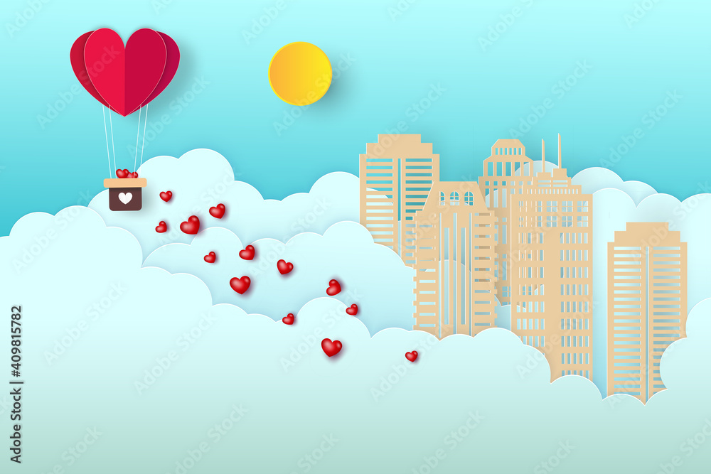 Heart balloons in the sky. Valentine's day balloons in a heart shaped and Heart float on the sky. Vector EPS 10.