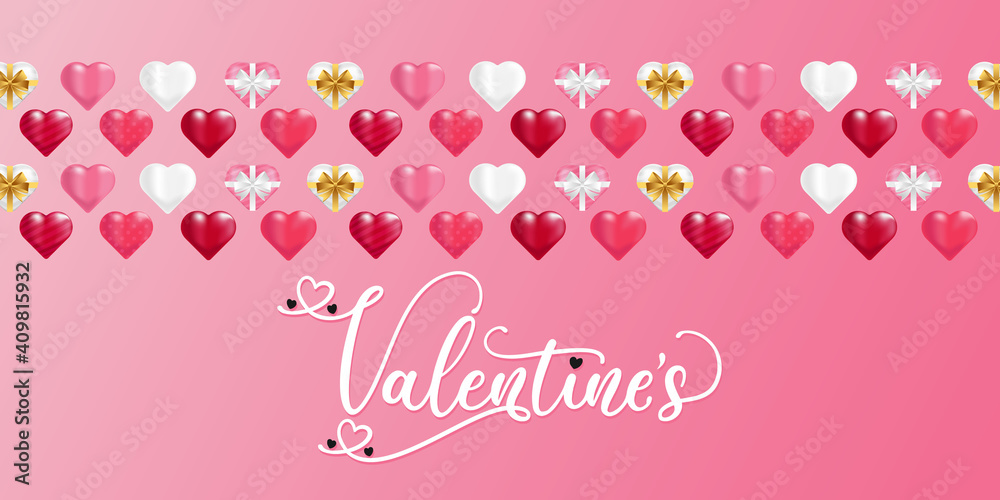 Valentines Day vector background illustration template. Valentines Day background with realistic hearts vector. Happy Valentines day vector sale banner, flyer, invitation, poster, background design