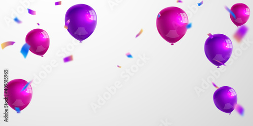 purple balloons fame concept design template holiday Happy Day, background Celebration Vector illustration.