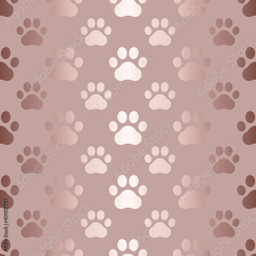 Pet prints seamless pattern. Paw texture. Cute background for pets, dog or cat. Foot puppy. Repeated shape paw. Footprint. Animal track. Repeating trace dogs and cats. Design walks pet print. Vector