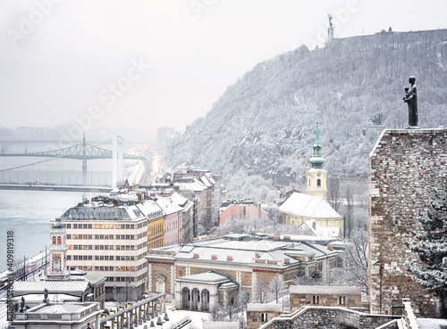 View on Budapest and Buda Castle in winter