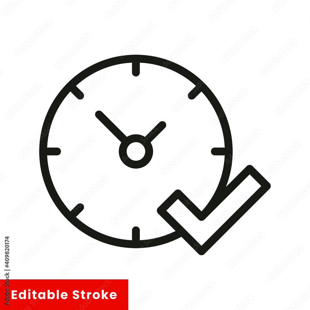 Time clock with check symbol line style icon vector illustration design. Editable stroke EPS10 Time clock with check symbol line style icon vector illustration design. Editable stroke EPS10