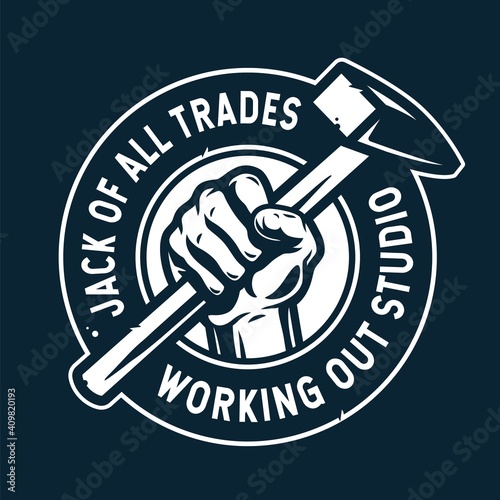 Logo of hammer and nails for craft studio or workshop. Handyman repair tool, professional carpentry work