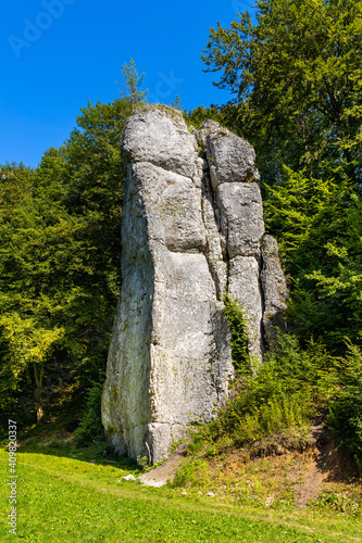 Bedkowska Baszta rock known as Dupa Slonia - Elephant’s Ass - in Bedkowska Valley within Jura Krakowsko-Czestochowska upland near Cracow in Lesser Poland photo