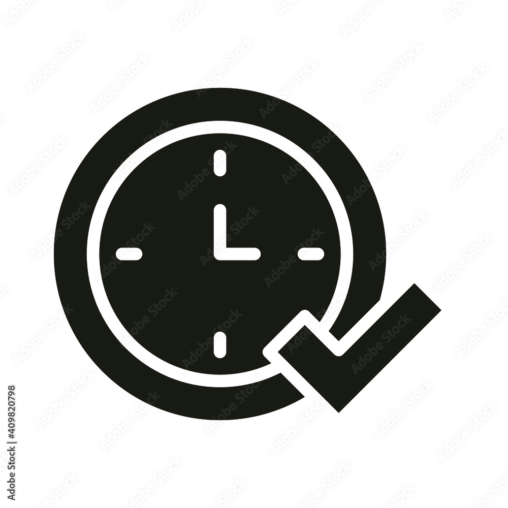 Time clock with check symbol solid style icon vector illustration design. EPS10 Time clock with check symbol solid style icon vector illustration design. EPS10