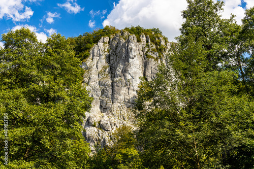 Fototapeta Naklejka Na Ścianę i Meble -  Sokolica mountain limestone peak in Bedkowska Valley within Jura Krakowsko-Czestochowska upland near Cracow in Lesser Poland