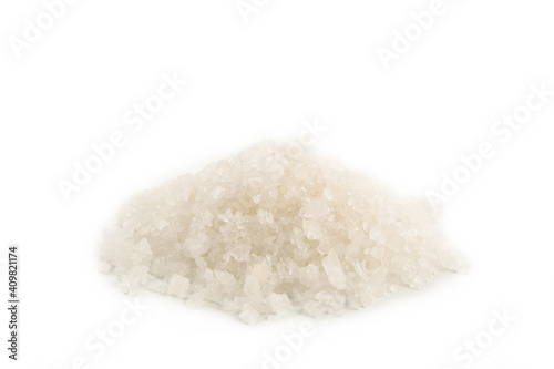 Himalayan white salt isolated on white background