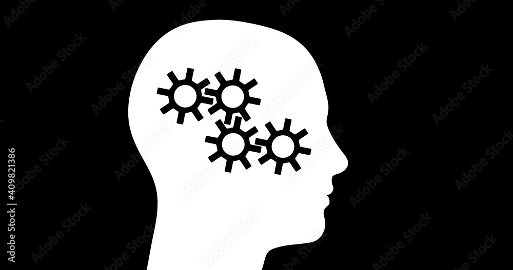 Render with a silhouette of a head with gears