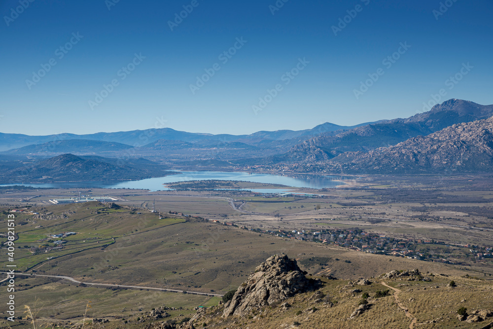 Views of the Santillana Reservoir from the Saint Peter Peak. Photo taken in the municipality of Colmenar Viejo, province of Madrid, Spain