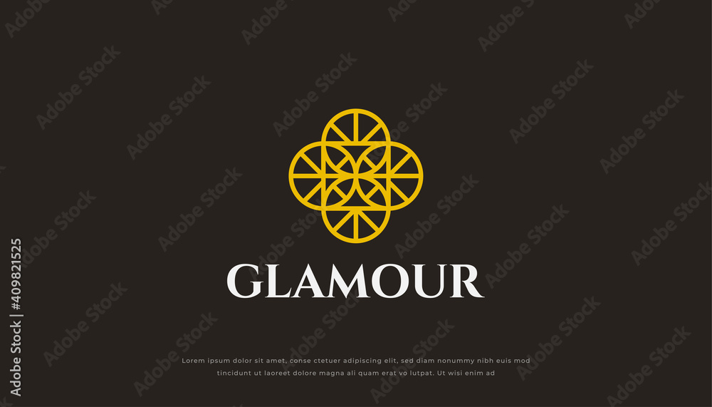Luxury Flower Logo in Abstract Linear Style Isolated on Dark Background. Usable for Hotel, Resort, Spa, Jewelry and Beauty Logos. Flat Vector Logo Design Template Element Luxury Flower Logo in Abstract Linear Style Isolated on Dark Background. Usable for Hotel, Resort, Spa, Jewelry and Beauty Logos. Flat Vector Logo Design Template Element
