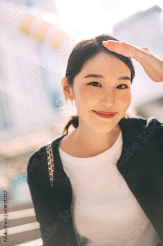 Portrait of young adult beautiful asian business working woman on day.