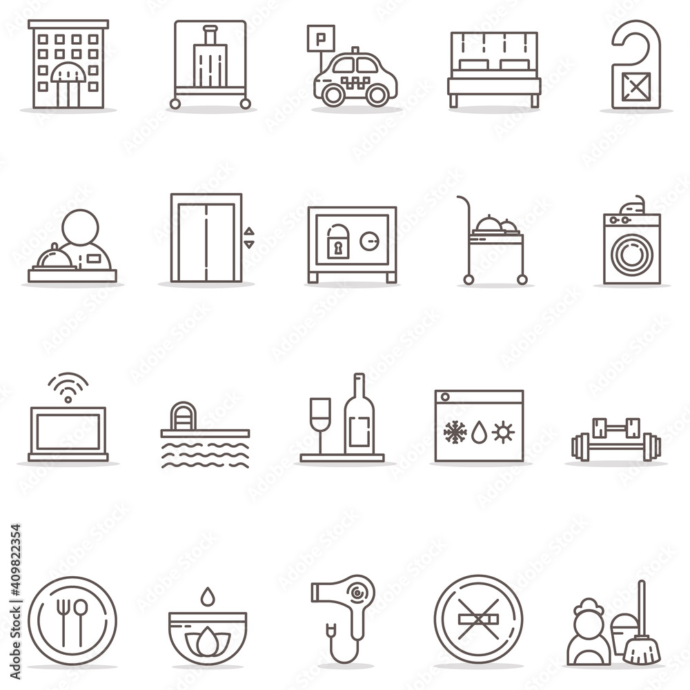 Set of vector line icons of hotel business for modern concepts, web and apps Set of vector line icons of hotel business for modern concepts, web and apps