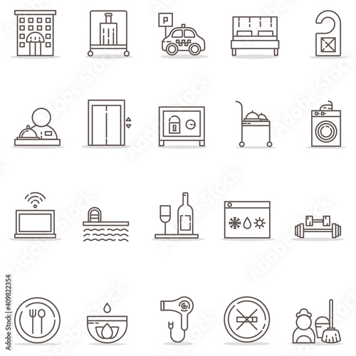 Set of vector line icons of hotel business for modern concepts, web and apps