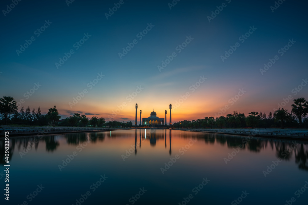 sunset over the mosque