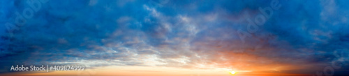  Panorama sunrise sky and cloud at morning background image . Panorama sky and cloud. © Pakhnyushchyy