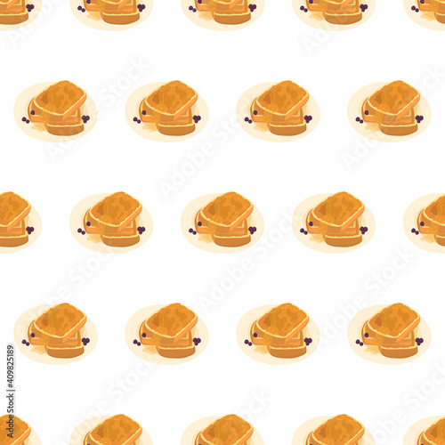 Cartoon hand drawn seamless pattern with french toast . Sweet food background. Isolated vector illustration.