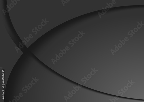 Dark Abstract Background with Curved Shapes - Dark Gray Background and Decorative Curved Shapes with Shadows, Vector Illustration