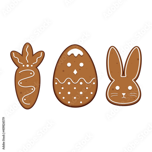 Set of Easter gingerbread. White background.