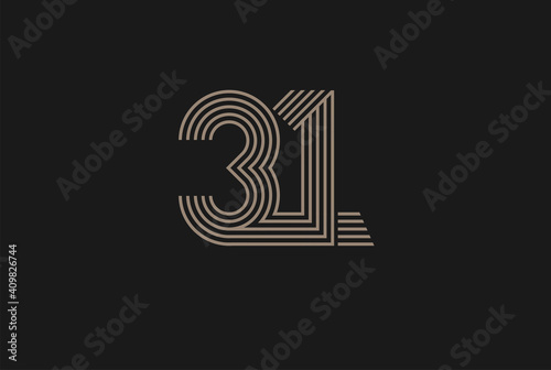 Number 31 Logo, Monogram Number 31 logo multi line style, usable for anniversary and business logos, flat design logo template, vector illustration photo
