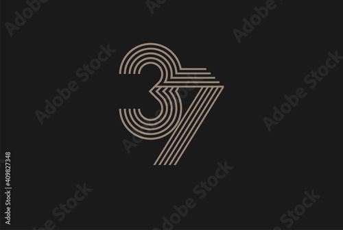Number 37 Logo, Monogram Number 37 logo multi line style, usable for anniversary and business logos, flat design logo template, vector illustration