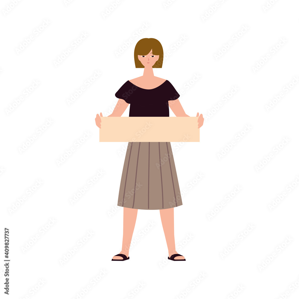 woman girl power character with blank banner woman girl power character with blank banner