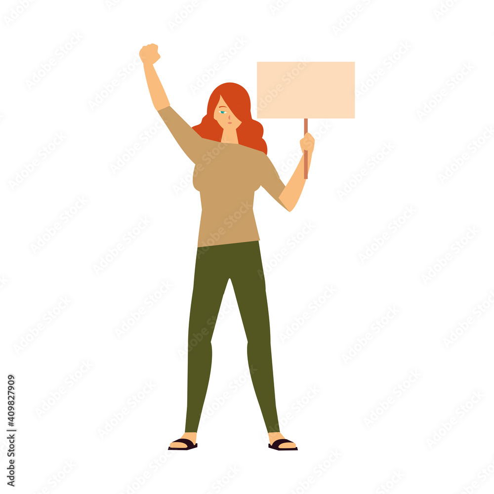 woman power character protest with placard