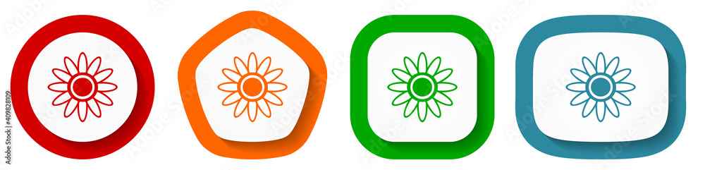 Flower vector icon set, flat design buttons on white background Flower vector icon set, flat design buttons on white background