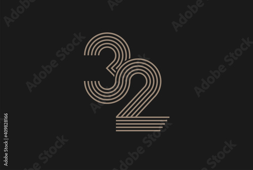 Number 32 Logo, Monogram Number 32 logo multi line style, usable for anniversary and business logos, flat design logo template, vector illustration