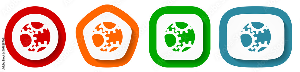 Gear vector icon set, flat design buttons on white background Gear vector icon set, flat design buttons on white background