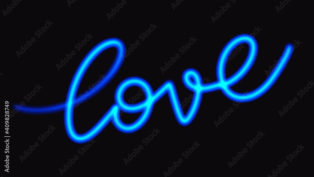 Fototapeta premium Love blue neon handwritten calligraphy on black background
