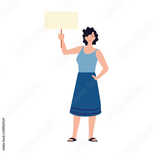 woman, girl power character with placard in hand
