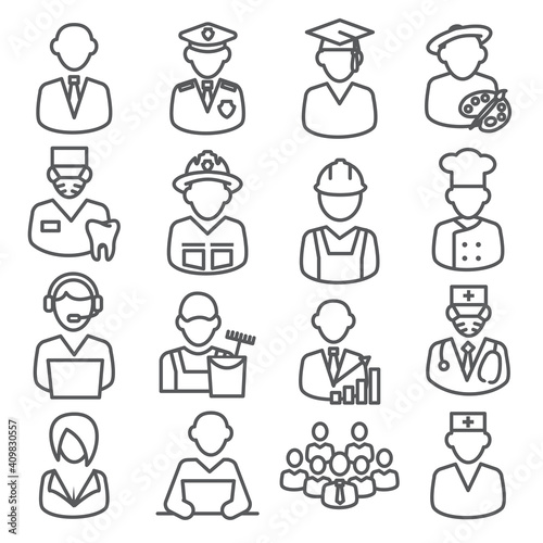 Workers and Professional Line Icons on white background