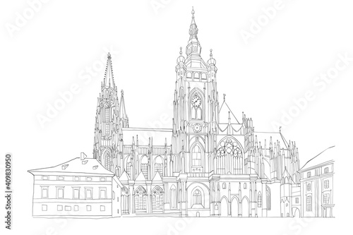 vector sketch of St. Vitus Cathedral in Prague  Czech Republic